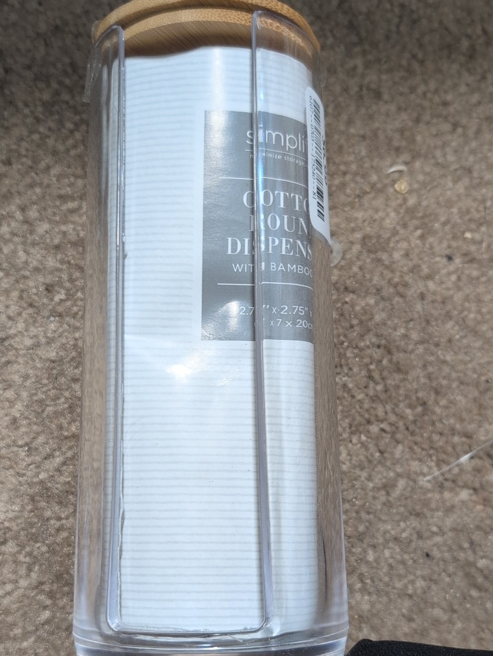 Clear Cotton Rounds Dispenser with Bamboo Lid